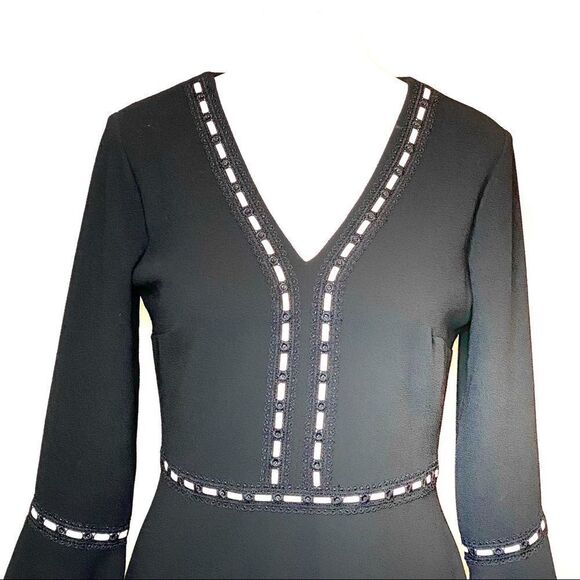 Karl Lagerfeld black with white trim V-neck bell sleeve dress size 2 - Picture 4 of 16